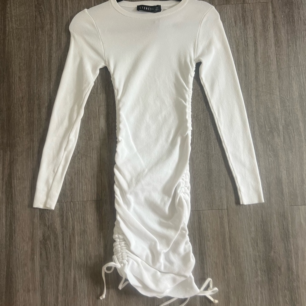 Lioness White Long Sleeve Bodycon Dress knit chinched sides